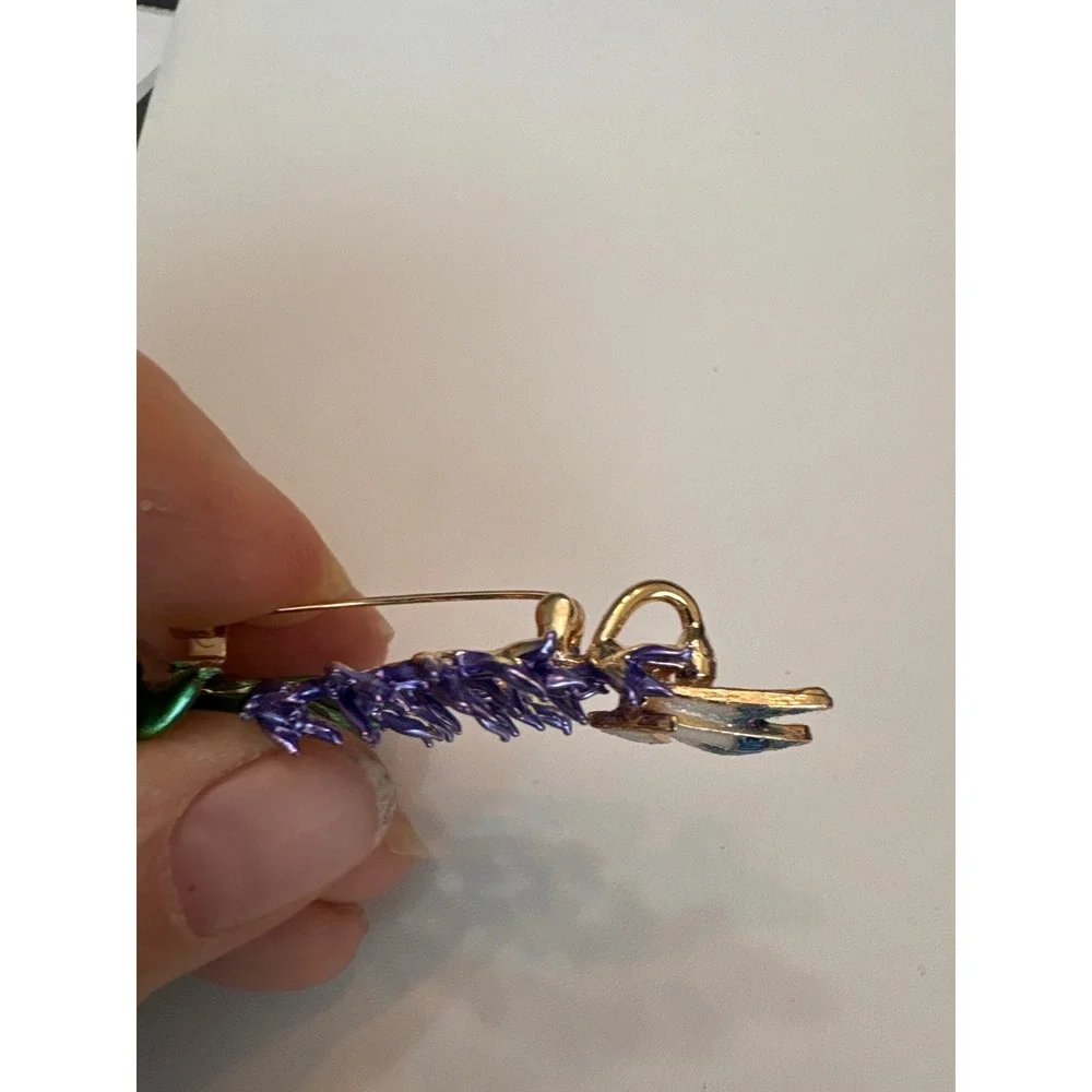Lavender Flower Enamel Brooch Butterfly Purple Floral Pin‎ Gold Vintage Style